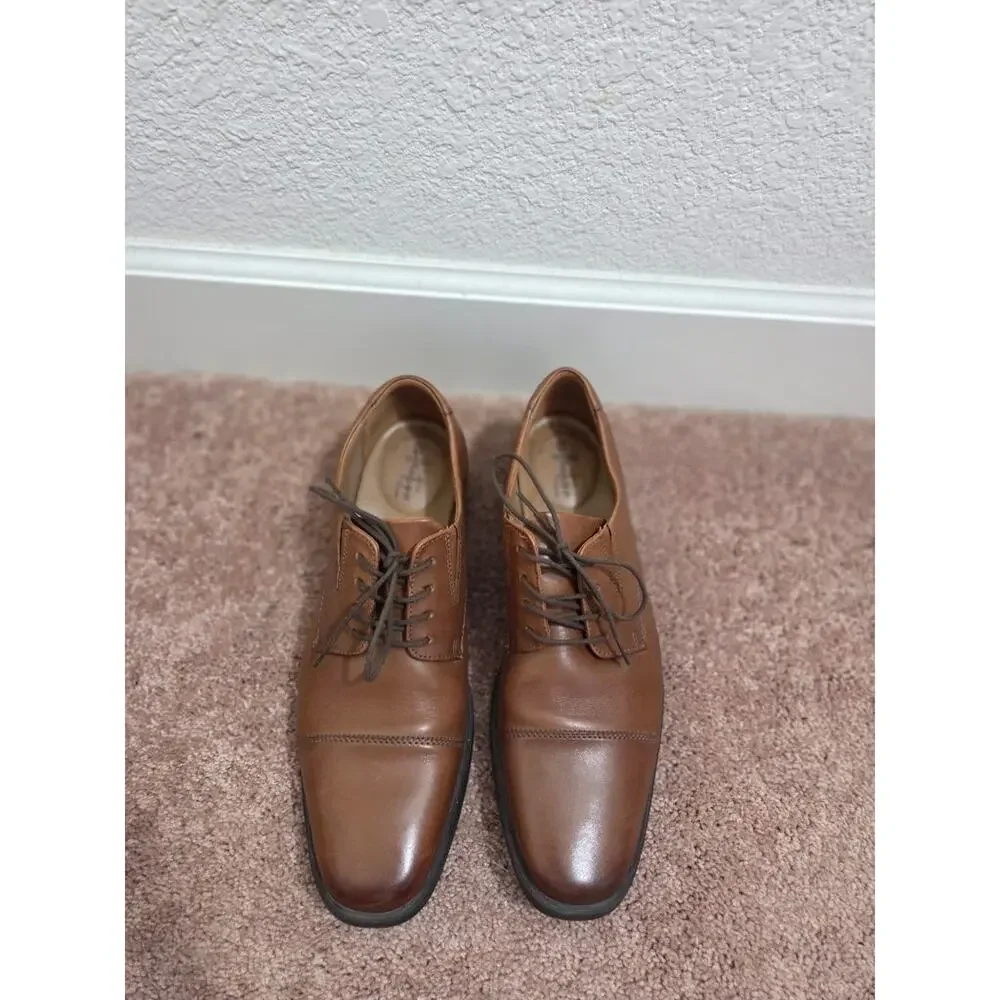 Clarks Collection Mens 12 M Brown Leather Cap Toe Oxford Dress Shoes Lace Up